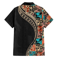 Hawaiian Hibiscus and Tropical Leaves Family Matching Puletasi and Hawaiian Shirt Patchwork Grunge Abstract and Tapa Tribal Pattern Half Style LT03 - Polynesian Pride