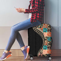 Hawaiian Hibiscus and Tropical Leaves Luggage Cover Patchwork Grunge Abstract and Tapa Tribal Pattern Half Style