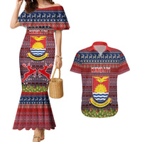 Personalised Kiribati Christmas Couples Matching Mermaid Dress and Hawaiian Shirt Coat of Arms and Map Beautiful Merry Xmas Snowflake LT03 Red - Polynesian Pride