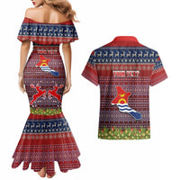 Personalised Kiribati Christmas Couples Matching Mermaid Dress and Hawaiian Shirt Coat of Arms and Map Beautiful Merry Xmas Snowflake LT03 - Polynesian Pride