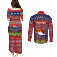 Personalised Kiribati Christmas Couples Matching Puletasi Dress and Long Sleeve Button Shirts Coat of Arms and Map Beautiful Merry Xmas Snowflake LT03 - Polynesian Pride