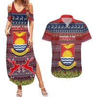 Personalised Kiribati Christmas Couples Matching Summer Maxi Dress and Hawaiian Shirt Coat of Arms and Map Beautiful Merry Xmas Snowflake LT03 Red - Polynesian Pride