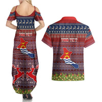 Personalised Kiribati Christmas Couples Matching Summer Maxi Dress and Hawaiian Shirt Coat of Arms and Map Beautiful Merry Xmas Snowflake LT03 - Polynesian Pride