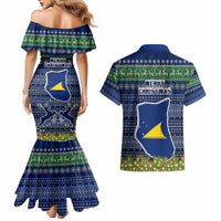 Tokelau Christmas Couples Matching Mermaid Dress and Hawaiian Shirt Coat of Arms and Map Beautiful Merry Xmas Snowflake LT03 - Polynesian Pride