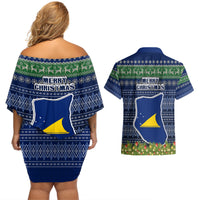 Tokelau Christmas Couples Matching Off Shoulder Short Dress and Hawaiian Shirt Coat of Arms and Map Beautiful Merry Xmas Snowflake LT03 - Polynesian Pride