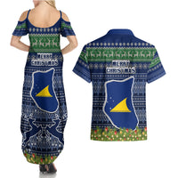 Tokelau Christmas Couples Matching Summer Maxi Dress and Hawaiian Shirt Coat of Arms and Map Beautiful Merry Xmas Snowflake LT03 - Polynesian Pride