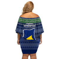 Tokelau Christmas Off Shoulder Short Dress Coat of Arms and Map Beautiful Merry Xmas Snowflake LT03 - Polynesian Pride