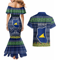 Personalised Tokelau Christmas Couples Matching Mermaid Dress and Hawaiian Shirt Coat of Arms and Map Beautiful Merry Xmas Snowflake LT03 - Polynesian Pride