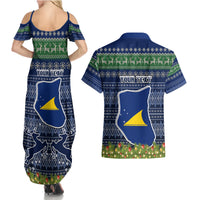 Personalised Tokelau Christmas Couples Matching Summer Maxi Dress and Hawaiian Shirt Coat of Arms and Map Beautiful Merry Xmas Snowflake LT03 - Polynesian Pride