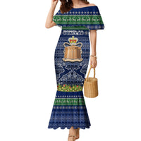 Personalised Tokelau Christmas Mermaid Dress Coat of Arms and Map Beautiful Merry Xmas Snowflake LT03 Women Blue - Polynesian Pride