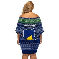 Personalised Tokelau Christmas Off Shoulder Short Dress Coat of Arms and Map Beautiful Merry Xmas Snowflake LT03 - Polynesian Pride