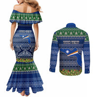 Personalised Marshall Islands Christmas Couples Matching Mermaid Dress and Long Sleeve Button Shirts Coat of Arms and Map Beautiful Merry Xmas Snowflake LT03 - Polynesian Pride