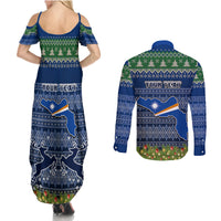Personalised Marshall Islands Christmas Couples Matching Summer Maxi Dress and Long Sleeve Button Shirts Coat of Arms and Map Beautiful Merry Xmas Snowflake LT03 - Polynesian Pride