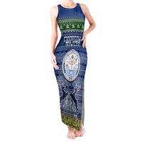 Personalised Marshall Islands Christmas Tank Maxi Dress Coat of Arms and Map Beautiful Merry Xmas Snowflake LT03 Women Blue - Polynesian Pride