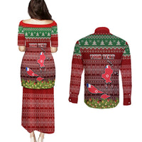 Personalised Wallis and Futuna Christmas Couples Matching Puletasi Dress and Long Sleeve Button Shirts Coat of Arms and Map Beautiful Merry Xmas Snowflake LT03 - Polynesian Pride