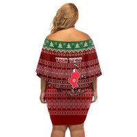Personalised Wallis and Futuna Christmas Off Shoulder Short Dress Coat of Arms and Map Beautiful Merry Xmas Snowflake LT03 - Polynesian Pride