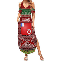 Personalised Wallis and Futuna Christmas Summer Maxi Dress Coat of Arms and Map Beautiful Merry Xmas Snowflake LT03 Women Red - Polynesian Pride