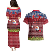 Personalised French Polynesia Christmas Couples Matching Puletasi Dress and Hawaiian Shirt Coat of Arms and Map Beautiful Merry Xmas Snowflake LT03 - Polynesian Pride