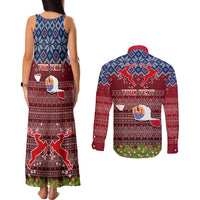 Personalised French Polynesia Christmas Couples Matching Tank Maxi Dress and Long Sleeve Button Shirts Coat of Arms and Map Beautiful Merry Xmas Snowflake LT03 - Polynesian Pride