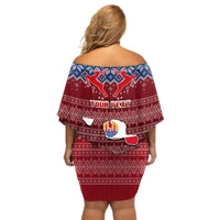 Personalised French Polynesia Christmas Off Shoulder Short Dress Coat of Arms and Map Beautiful Merry Xmas Snowflake LT03 - Polynesian Pride