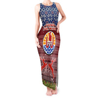 Personalised French Polynesia Christmas Tank Maxi Dress Coat of Arms and Map Beautiful Merry Xmas Snowflake LT03 Women Red - Polynesian Pride
