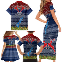 northern-mariana-islands-christmas-family-matching-short-sleeve-bodycon-dress-and-hawaiian-shirt-coat-of-arms-and-map-beautiful-merry-xmas-snowflake