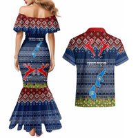 Personalised Northern Mariana Islands Christmas Couples Matching Mermaid Dress and Hawaiian Shirt Coat of Arms and Map Beautiful Merry Xmas Snowflake LT03 - Polynesian Pride