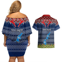 Personalised Northern Mariana Islands Christmas Couples Matching Off Shoulder Short Dress and Hawaiian Shirt Coat of Arms and Map Beautiful Merry Xmas Snowflake LT03 - Polynesian Pride
