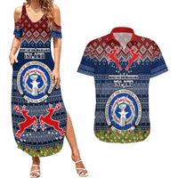 Personalised Northern Mariana Islands Christmas Couples Matching Summer Maxi Dress and Hawaiian Shirt Coat of Arms and Map Beautiful Merry Xmas Snowflake LT03 Blue - Polynesian Pride