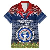 personalised-northern-mariana-islands-christmas-family-matching-off-shoulder-maxi-dress-and-hawaiian-shirt-coat-of-arms-and-map-beautiful-merry-xmas-snowflake