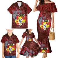 Tonga Humpback Whale Family Matching Mermaid Dress and Hawaiian Shirt National Seal with Hibiscus and Polynesian Tattoo LT03 - Polynesian Pride