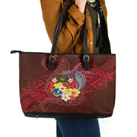 Tonga Humpback Whale Leather Tote Bag National Seal with Hibiscus and Polynesian Tattoo LT03 - Polynesian Pride