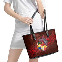 Tonga Humpback Whale Leather Tote Bag National Seal with Hibiscus and Polynesian Tattoo LT03 - Polynesian Pride