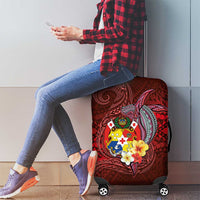Tonga Humpback Whale Luggage Cover National Seal with Hibiscus and Polynesian Tattoo LT03 - Polynesian Pride