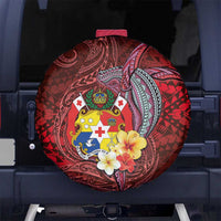 Tonga Humpback Whale Spare Tire Cover National Seal with Hibiscus and Polynesian Tattoo