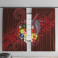 Tonga Humpback Whale Window Curtain National Seal with Hibiscus and Polynesian Tattoo