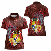 Tonga Humpback Whale Women Polo Shirt National Seal with Hibiscus and Polynesian Tattoo