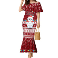 Palau Christmas Family Matching Mermaid Dress and Hawaiian Shirt Snowman and Palau Coat of Arms Maori Tribal Xmas Style LT03 Mom's Dress Red - Polynesian Pride