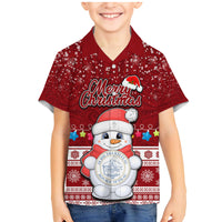 Palau Christmas Family Matching Mermaid Dress and Hawaiian Shirt Snowman and Palau Coat of Arms Maori Tribal Xmas Style LT03 Son's Shirt Red - Polynesian Pride