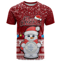 Personalised Palau Christmas T Shirt Snowman and Palau Coat of Arms Maori Tribal Xmas Style LT03 Red - Polynesian Pride