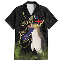 New Zealand Hoiho Family Matching Long Sleeve Bodycon Dress and Hawaiian Shirt Maori Art Tattoo and Silver Fern LT03 Dad's Shirt - Short Sleeve Black - Polynesian Pride