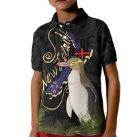 New Zealand Hoiho Kid Polo Shirt Maori Art Tattoo and Silver Fern