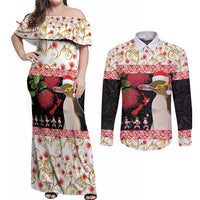 New Zealand Merry Christmas Couples Matching Off Shoulder Maxi Dress and Long Sleeve Button Shirt Hoiho Xmas - Haka Dance and Pohutukawa