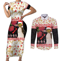 New Zealand Merry Christmas Couples Matching Short Sleeve Bodycon Dress and Long Sleeve Button Shirt Hoiho Xmas - Haka Dance and Pohutukawa