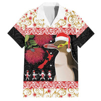 New Zealand Merry Christmas Family Matching Off The Shoulder Long Sleeve Dress and Hawaiian Shirt Hoiho Xmas - Haka Dance and Pohutukawa LT03 Dad's Shirt - Short Sleeve White - Polynesian Pride