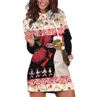 New Zealand Merry Christmas Hoodie Dress Hoiho Xmas - Haka Dance and Pohutukawa LT03 White - Polynesian Pride