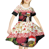 New Zealand Merry Christmas Kid Short Sleeve Dress Hoiho Xmas - Haka Dance and Pohutukawa LT03 - Polynesian Pride