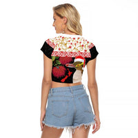 New Zealand Merry Christmas Raglan Cropped T Shirt Hoiho Xmas - Haka Dance and Pohutukawa