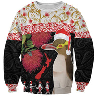New Zealand Merry Christmas Sweatshirt Hoiho Xmas - Haka Dance and Pohutukawa