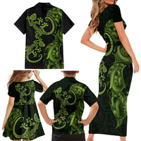 New Zealand Gecko Maori Art Tattoo Family Matching Short Sleeve Bodycon Dress and Hawaiian Shirt LT03 - Polynesian Pride